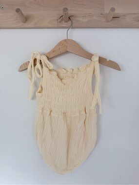Reverie Threads Baby Girls Cream Ruched Tie-Shoulder Baby Romper